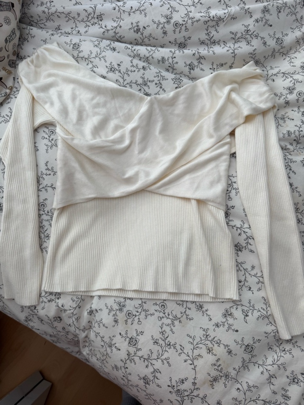 Abercrombie & Fitch Cream Ribbed Boatneck Top
